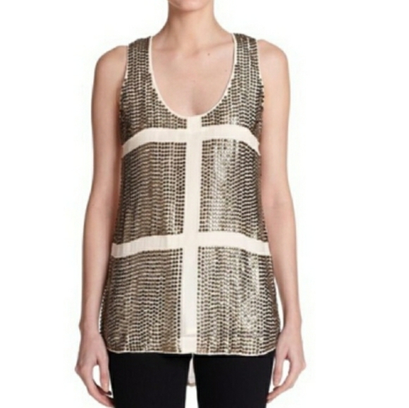 KARINA grimaldi womens shirt 100% silk silver metallic stud cross tank medium - Picture 1 of 13
